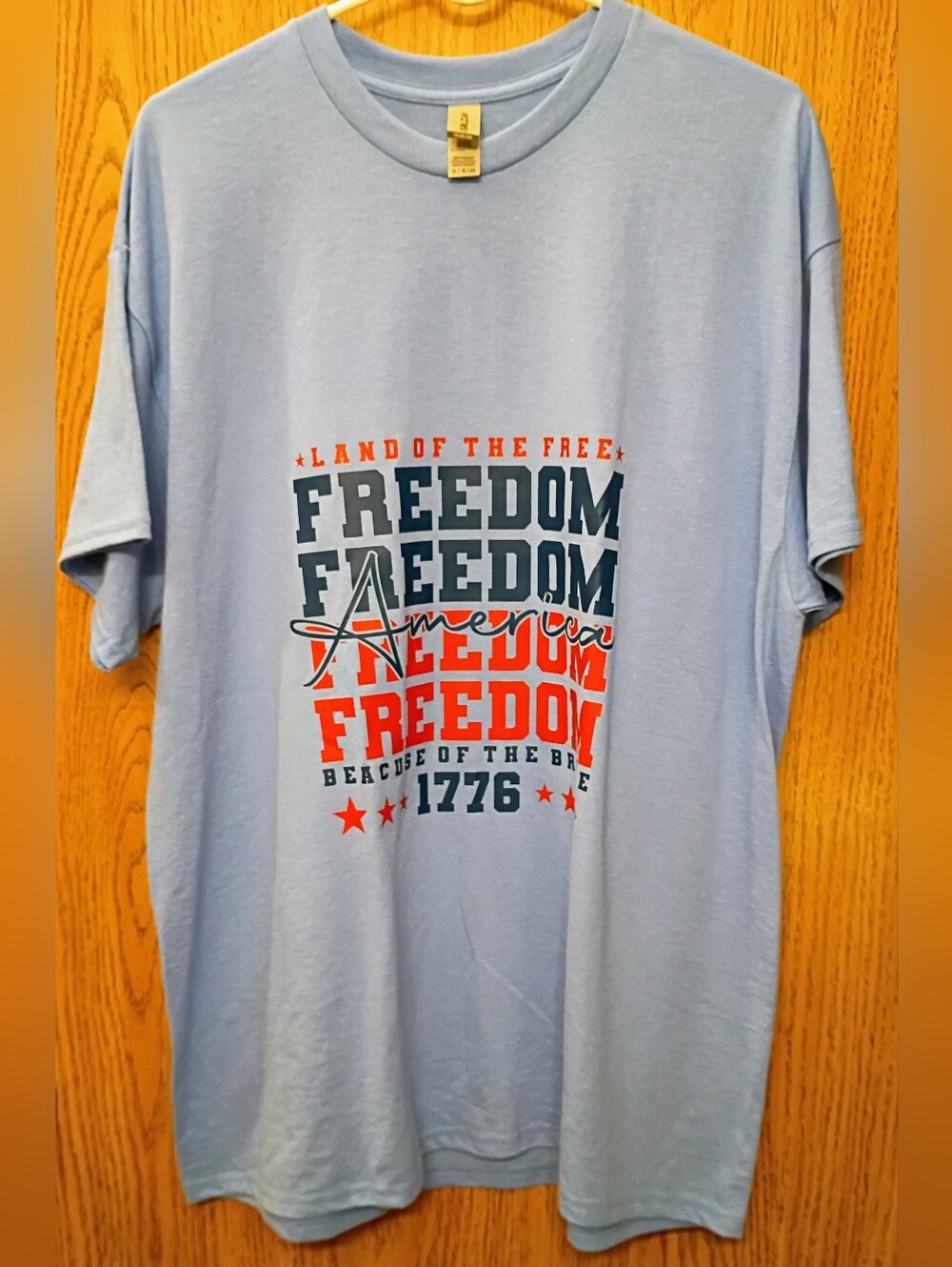 Gildan Light Blue Freedom Graphic Tee with Red & Navy Print